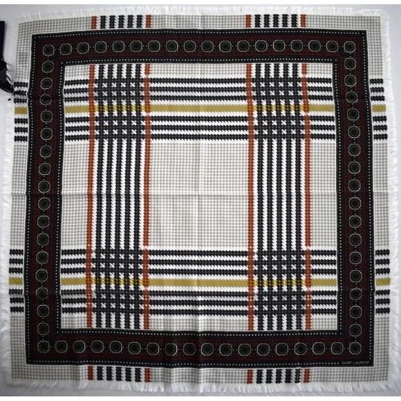 SAINT LAURENT YSL Paris PRINCE OF WALES Check CASHMERE SILK BANDANA Small Scarf - Picture 1 of 7